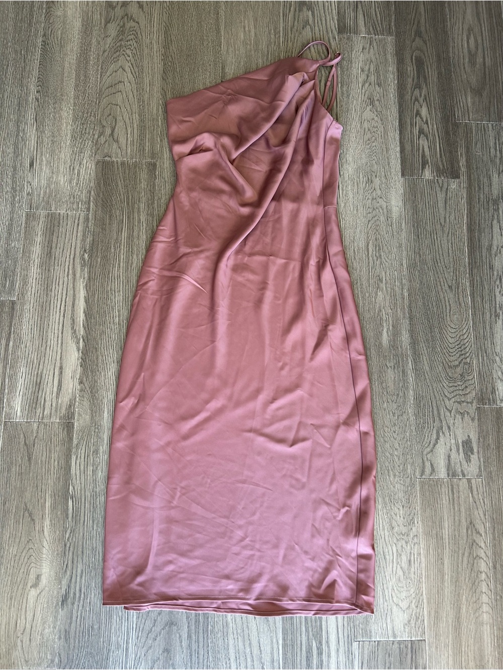 Slip Midi Dress in Dusty Rose with Asymmetrical Neckline